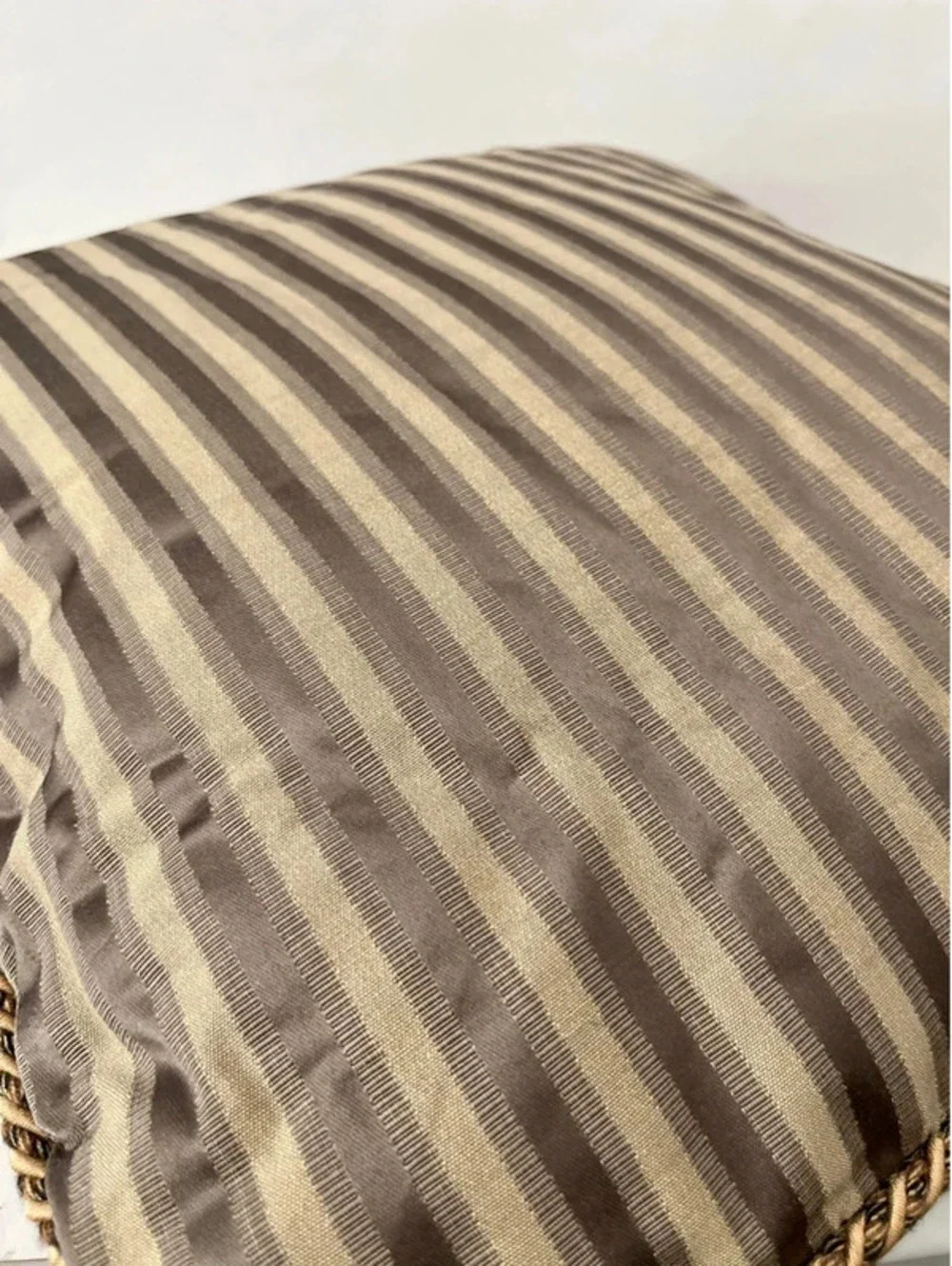 Blush Satin Stripe Double Sided Throw Pillow Rope Cording 16 x 16 Beige Brown